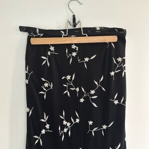 Fully lined vintage maxi skirt with sheer black and white florals